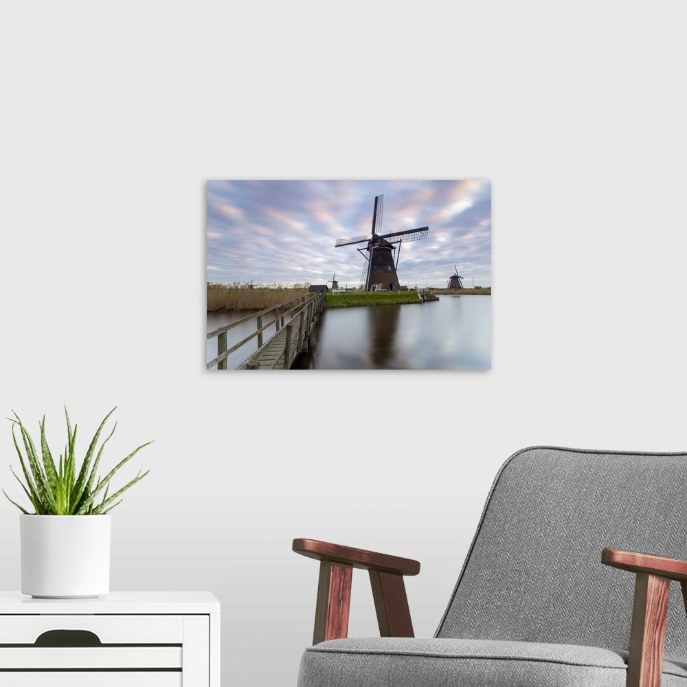 A modern room featuring Windmills, Kinderdijk, UNESCO World Heritage Site, Netherlands, Europe