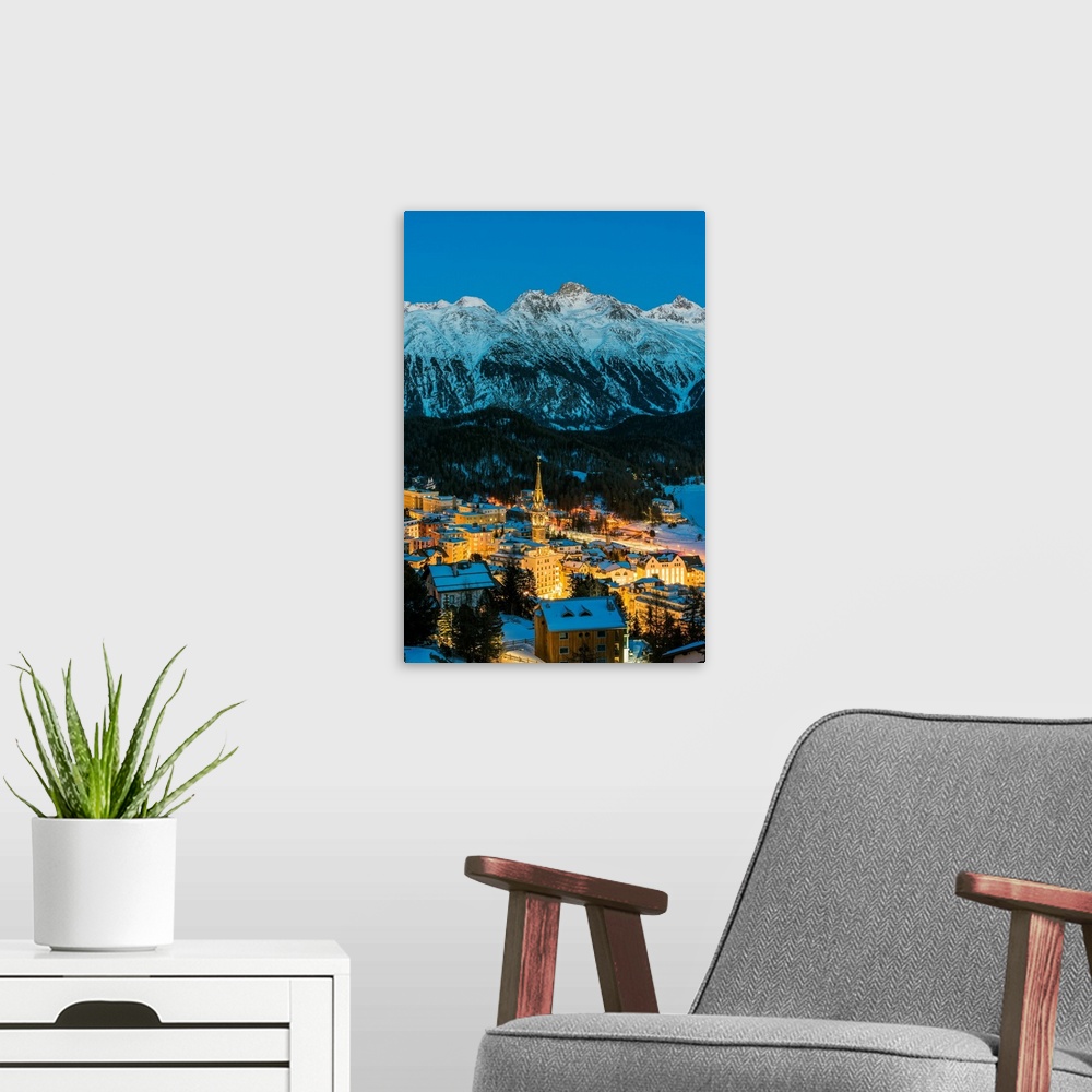 A modern room featuring Winter view of St. Moritz, Graubunden, Switzerland
