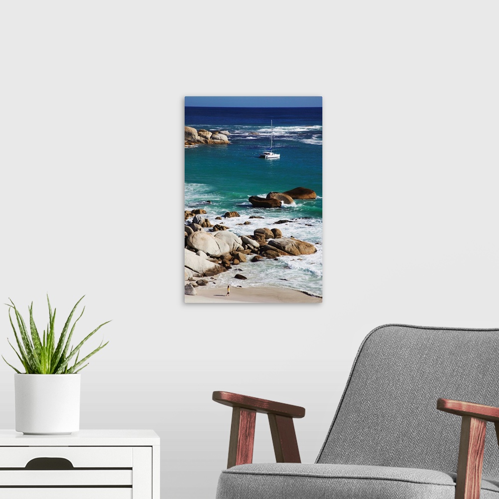 A modern room featuring Woman on Clifton Third beach, Clifton, Cape Town, Western Cape, South Africa (MR)