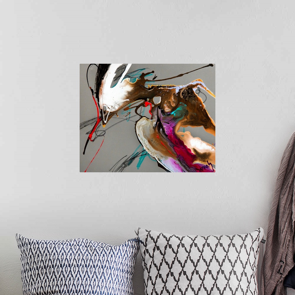 A bohemian room featuring This is an abstract painting with different blends of color and various applications of color in ...