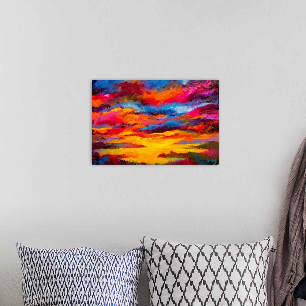 A bohemian room featuring Decorative art for the home or office this painting highlights the many colors of a sun kissed sk...