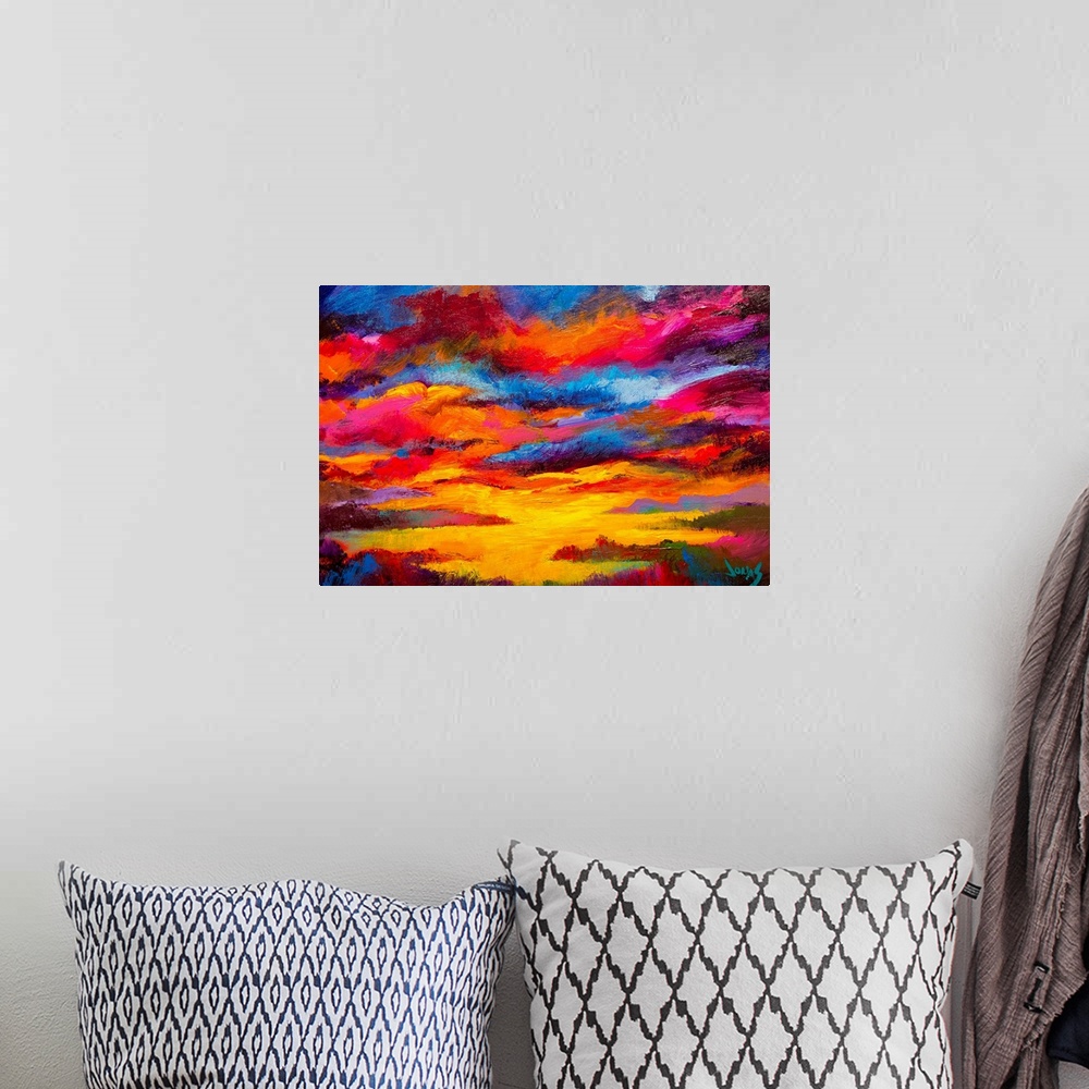 A bohemian room featuring Decorative art for the home or office this painting highlights the many colors of a sun kissed sk...