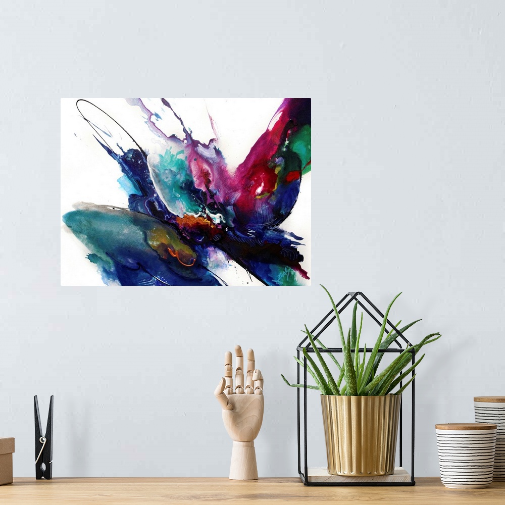 A bohemian room featuring Oversize abstract wall art for the home or office this horizontal canvas is gicloe print of a wil...
