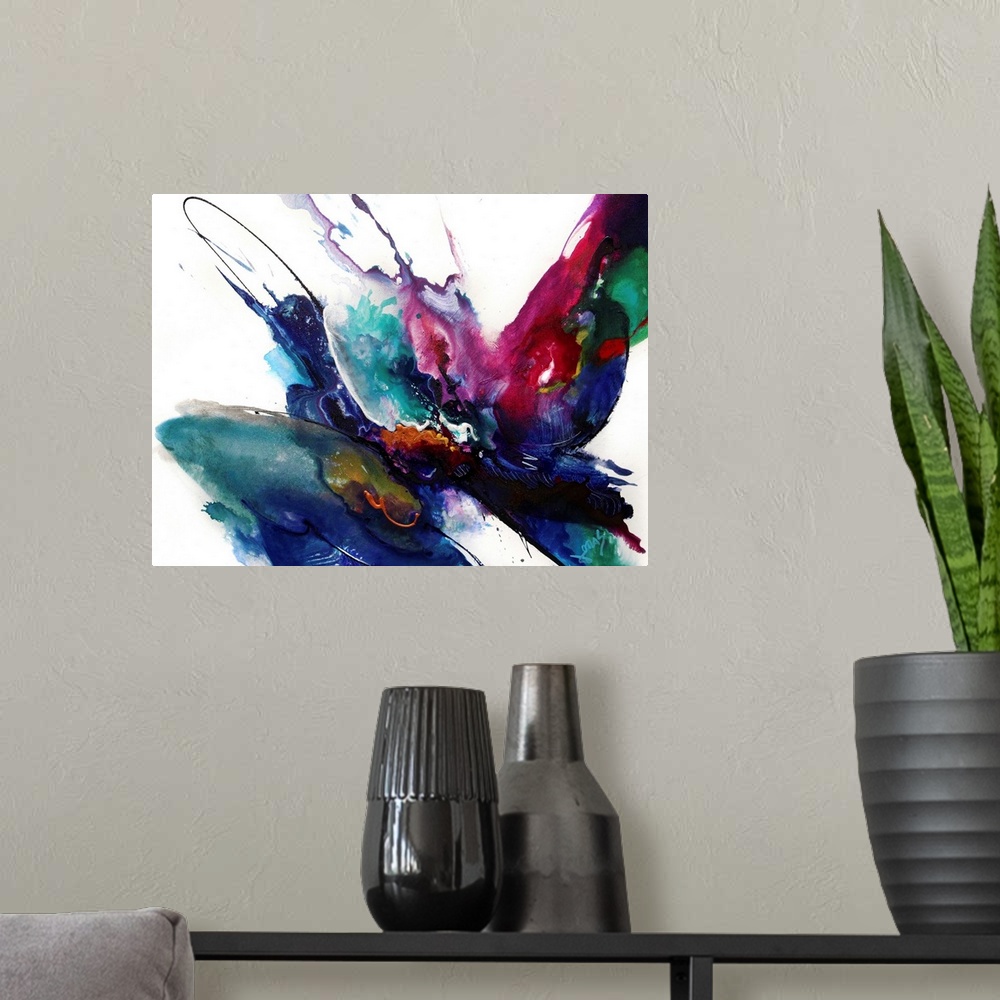 A modern room featuring Oversize abstract wall art for the home or office this horizontal canvas is gicloe print of a wil...