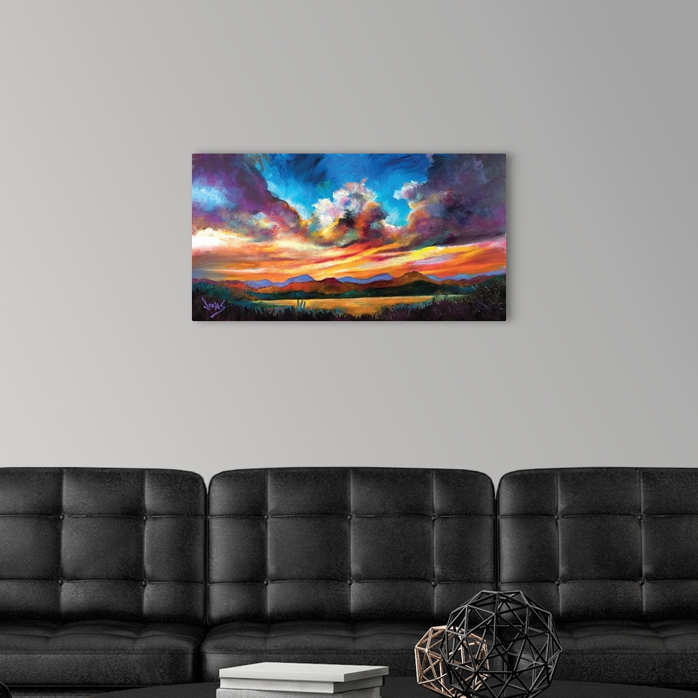 A modern room featuring Majestic Skies 63