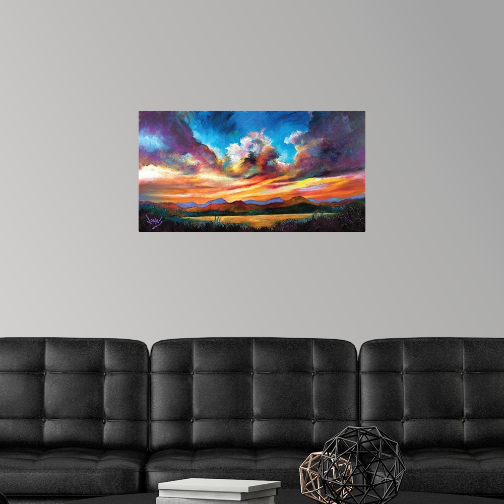 A modern room featuring Majestic Skies 63