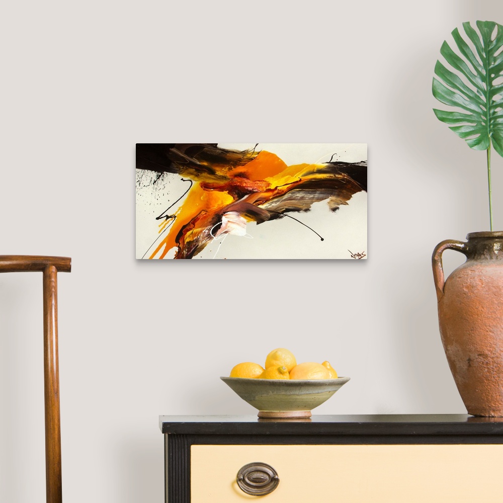 A traditional room featuring Contemporary abstract painting using wild and vivid colors to create movement and depth.