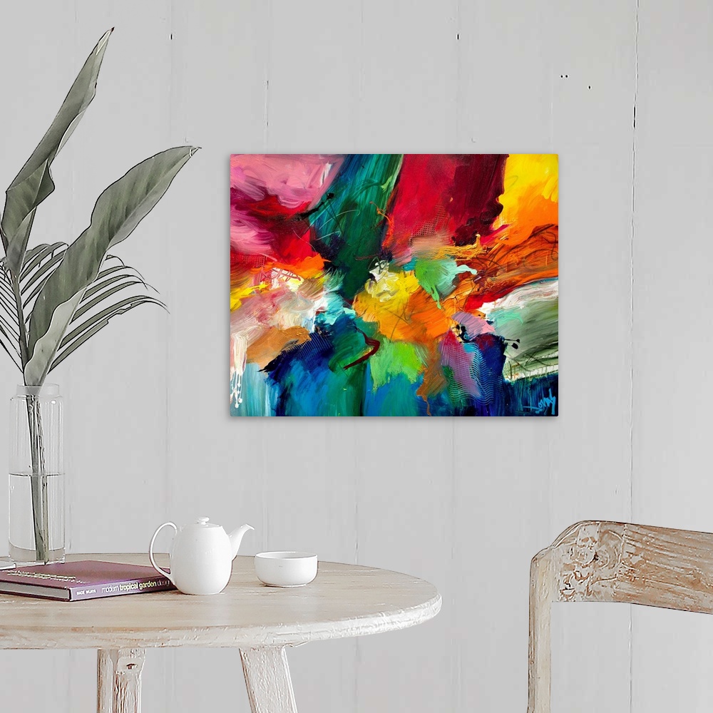 A farmhouse room featuring Decorative accents for the home or office this abstract painting is made densely pack swathes of ...