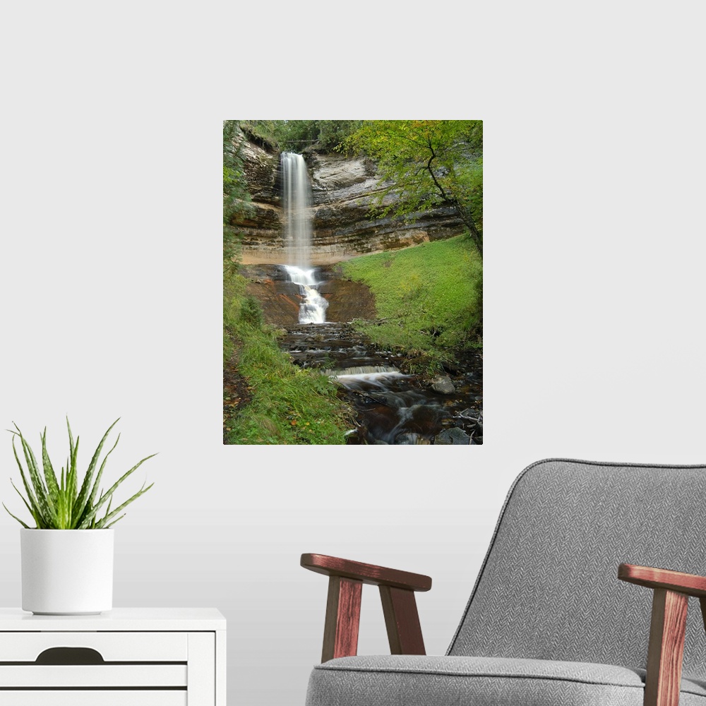 A modern room featuring Munising Falls in Michigan