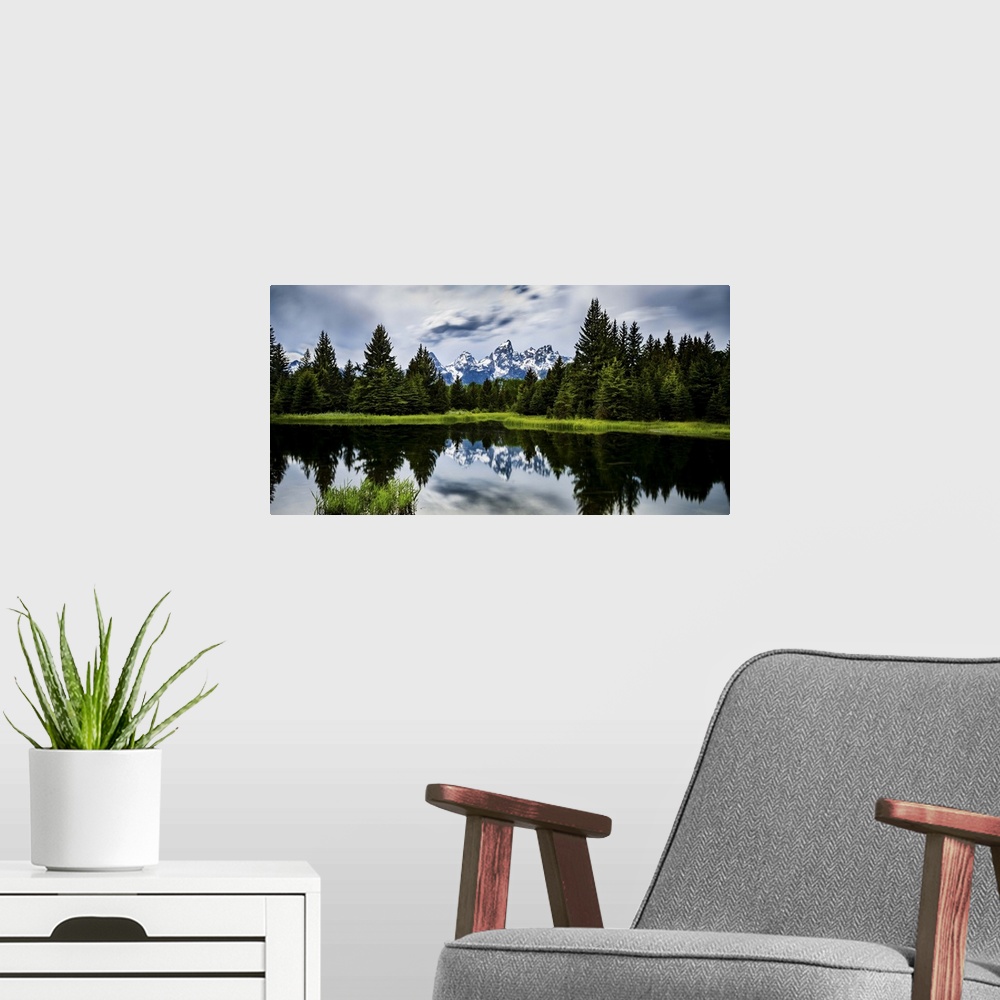A modern room featuring A Storm Approaches Over the Teton Range, Grand Teton National Park