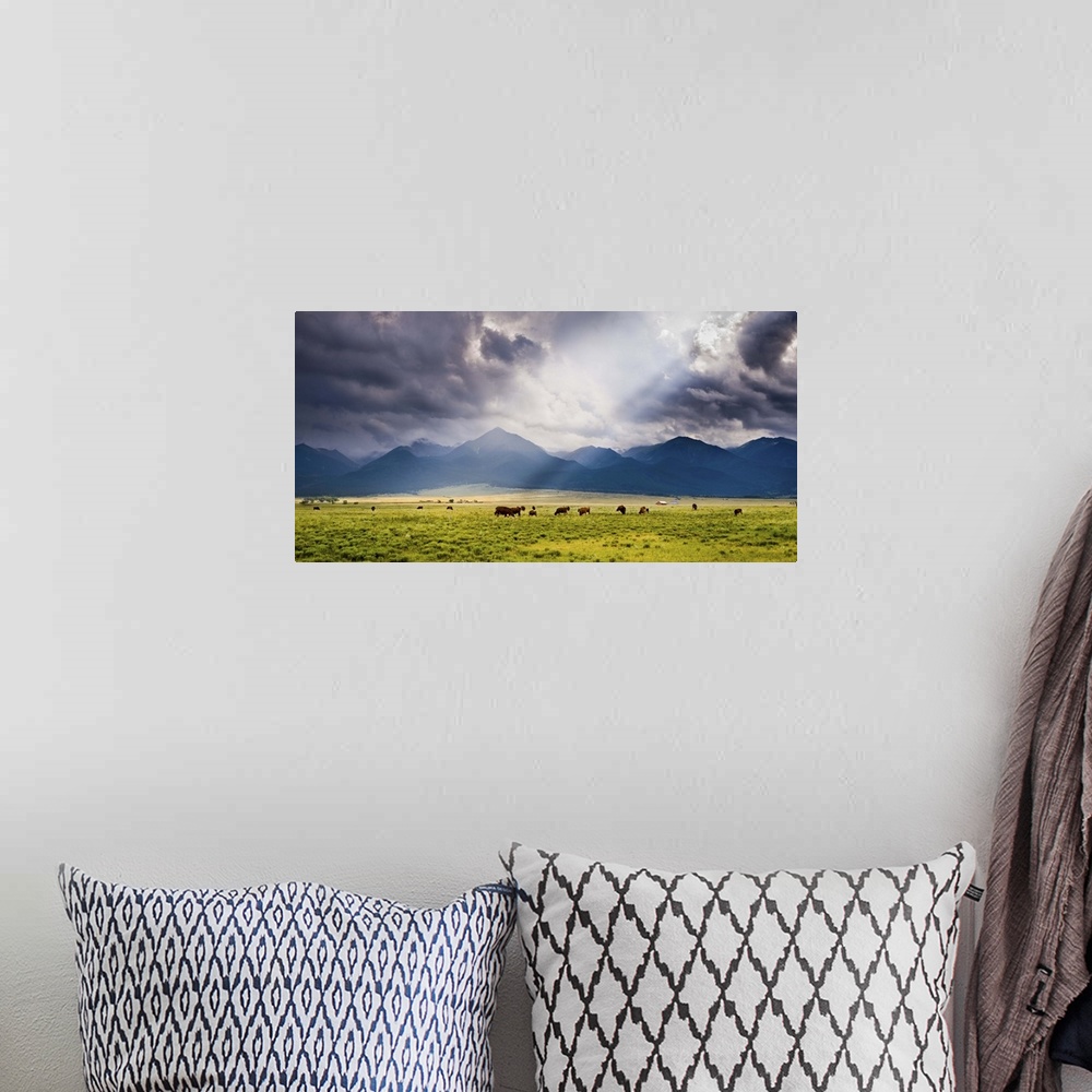 A bohemian room featuring A Storm Illuminates the Valley and Ranches; Westcliffe, CO