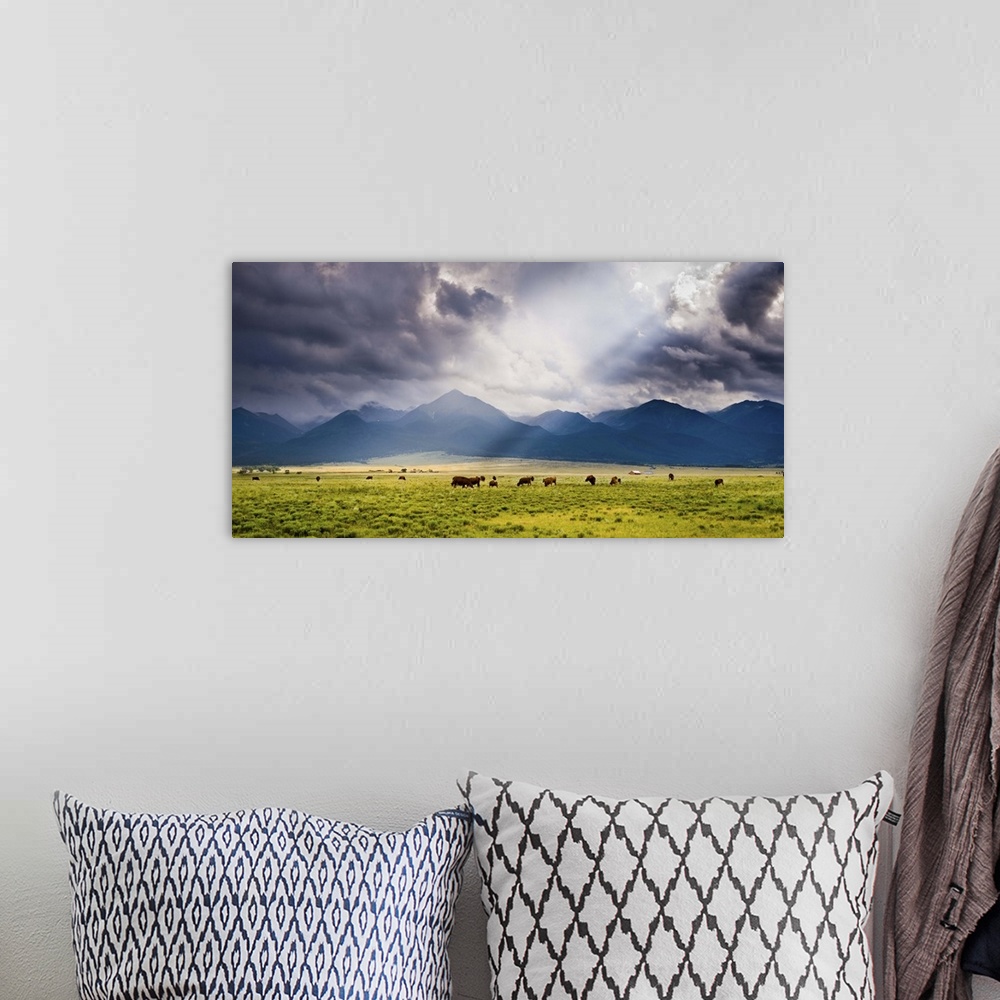 A bohemian room featuring A Storm Illuminates the Valley and Ranches; Westcliffe, CO