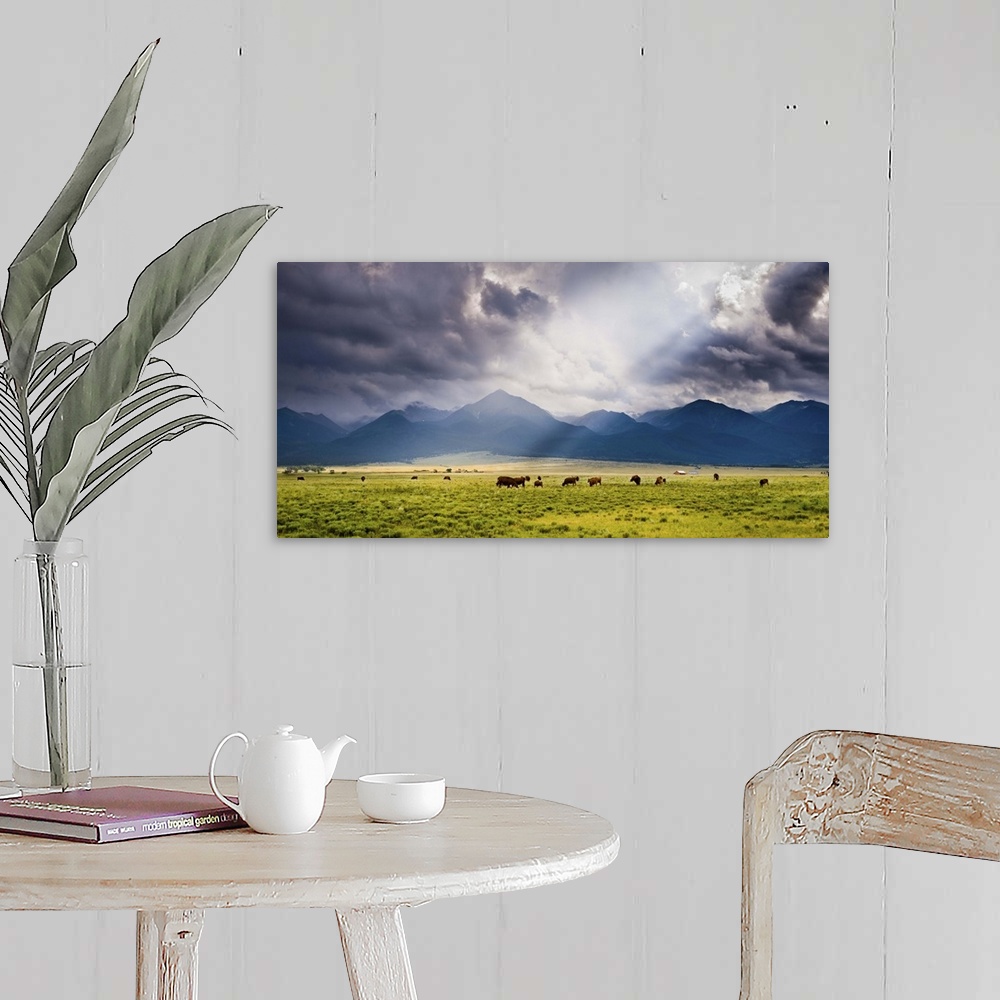 A farmhouse room featuring A Storm Illuminates the Valley and Ranches; Westcliffe, CO