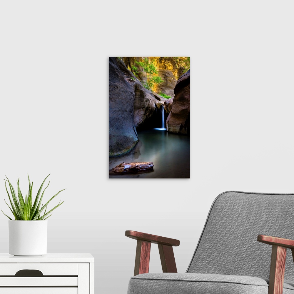 A modern room featuring A waterfall in The Narrows, Zion National Park, Utah