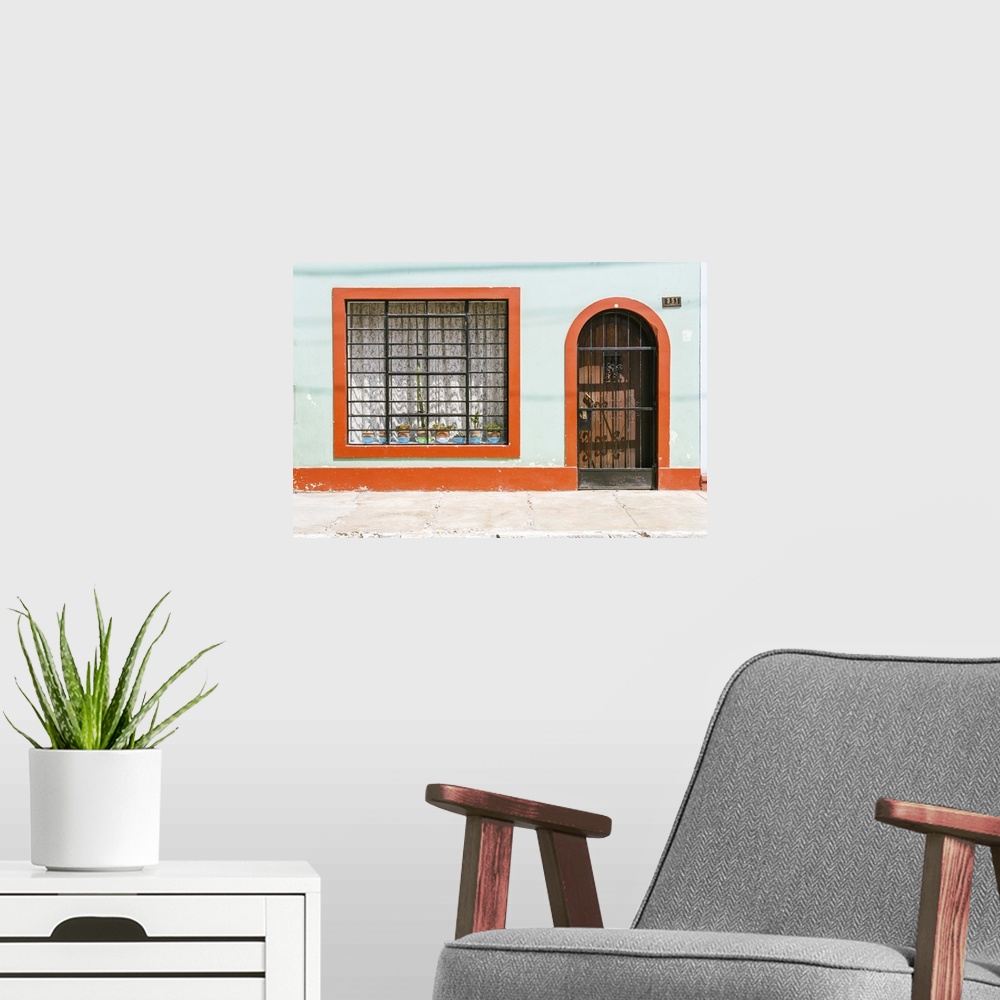 A modern room featuring Arched Doorway and Window with Orange Trim, Lima, Peru
