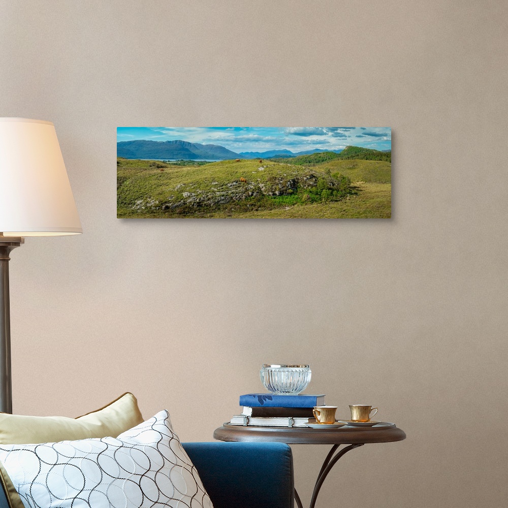 A traditional room featuring Panorama of Sotland's Highland Cow and Peaks, Plockton