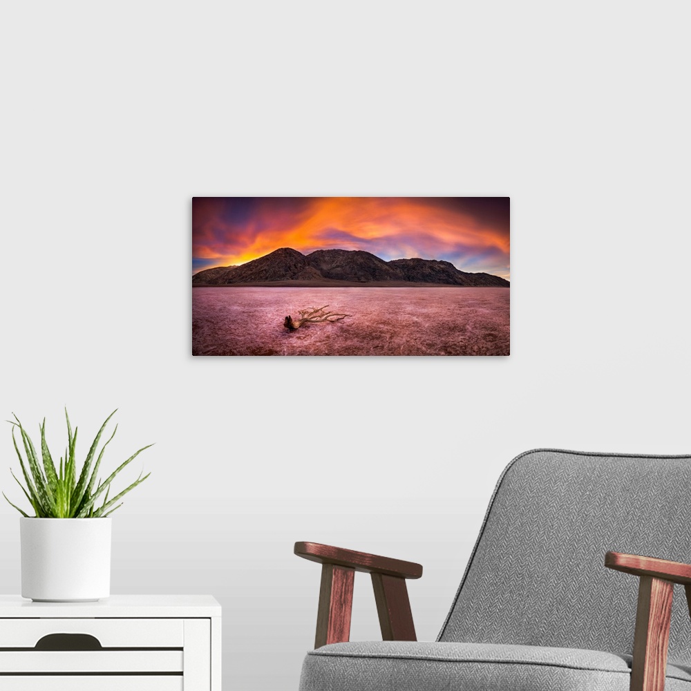 A modern room featuring Panorama of Sunrise In Death Valley's Badwater Basin, Badwater Basin