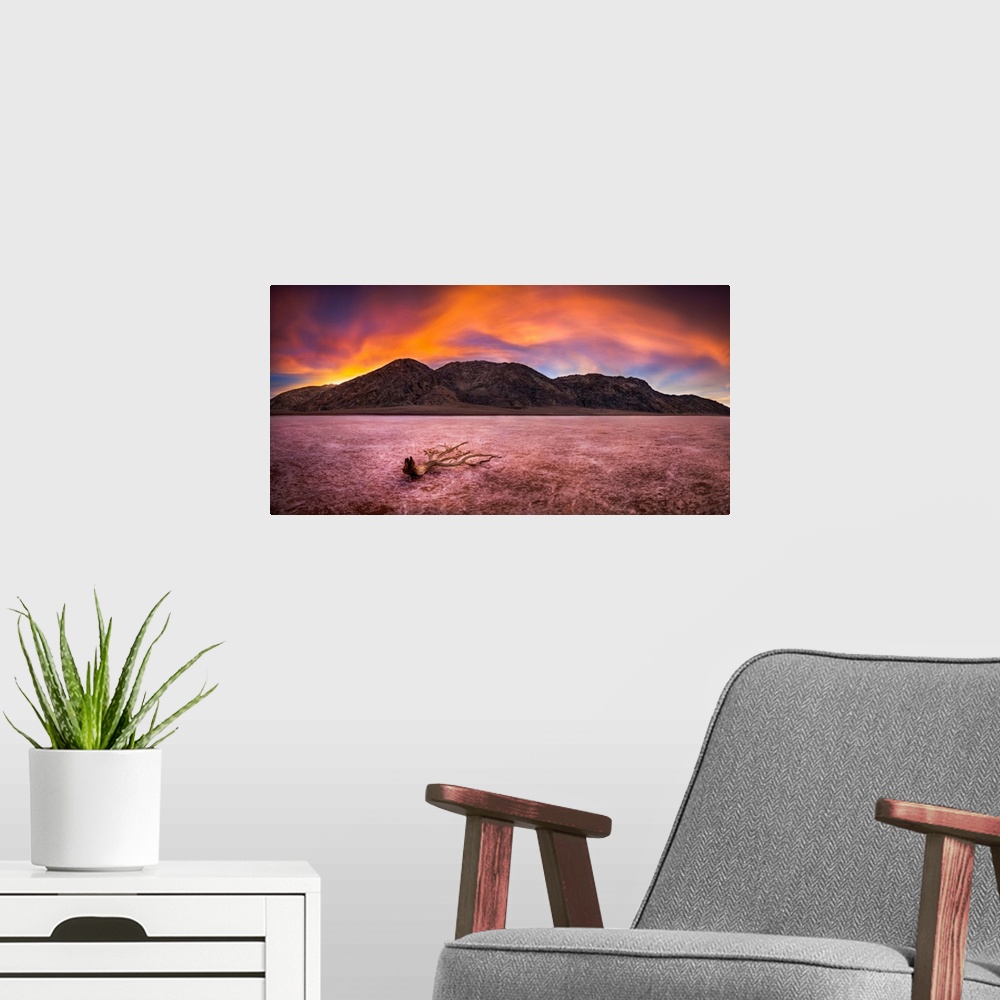 A modern room featuring Panorama of Sunrise In Death Valley's Badwater Basin, Badwater Basin