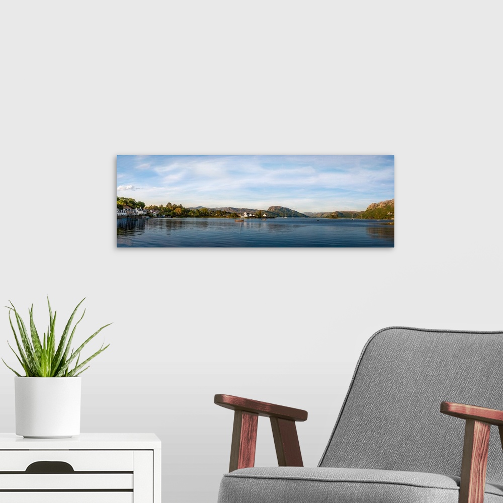 A modern room featuring Panoramic of Sun Setting Over Plockton Village and Sailboats, Loch Carron