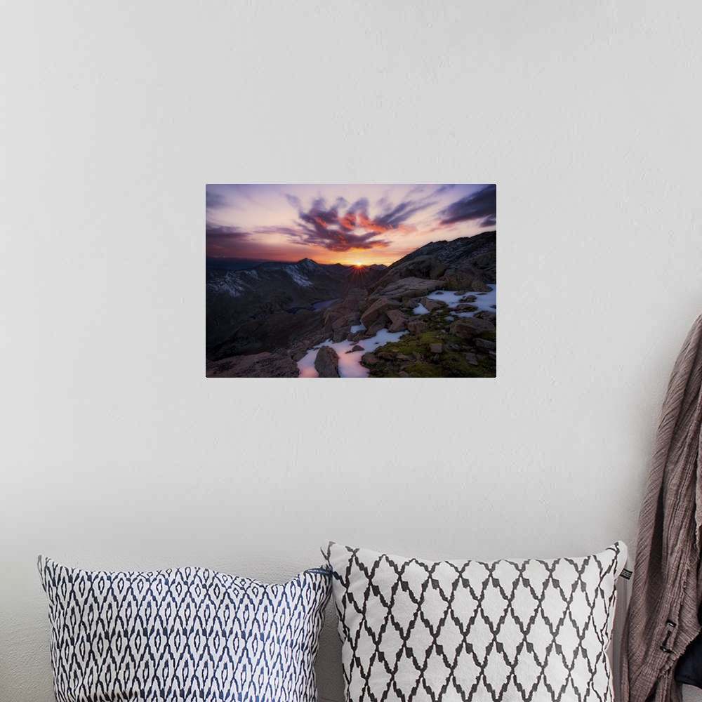 A bohemian room featuring Sun Sets Over the Rugged Colorado Rockies, Mount Evans