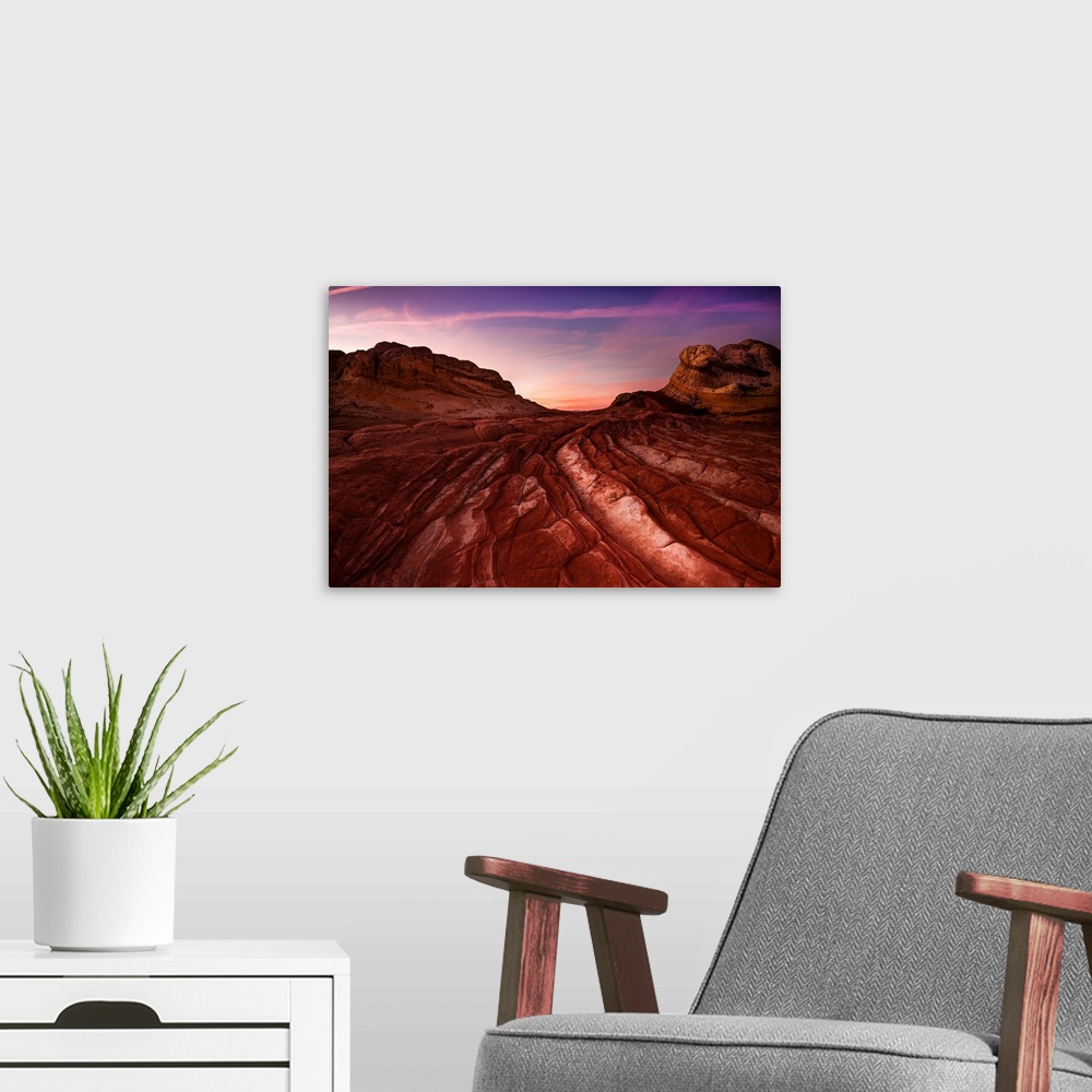 A modern room featuring Sunset Over Paria Plateau; White Pocket, Arizona