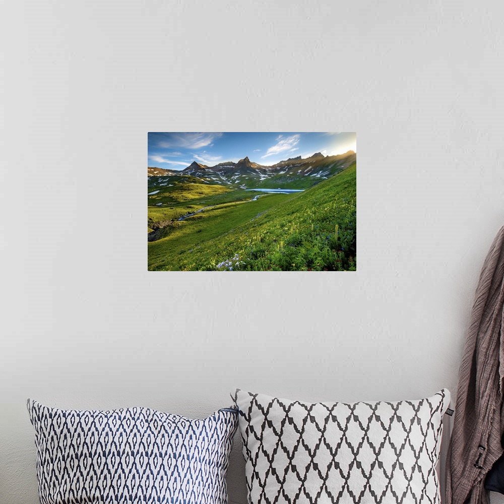 A bohemian room featuring Sunset Over Upper Ice Lake and Wild Flowers, Ice Lake Basin