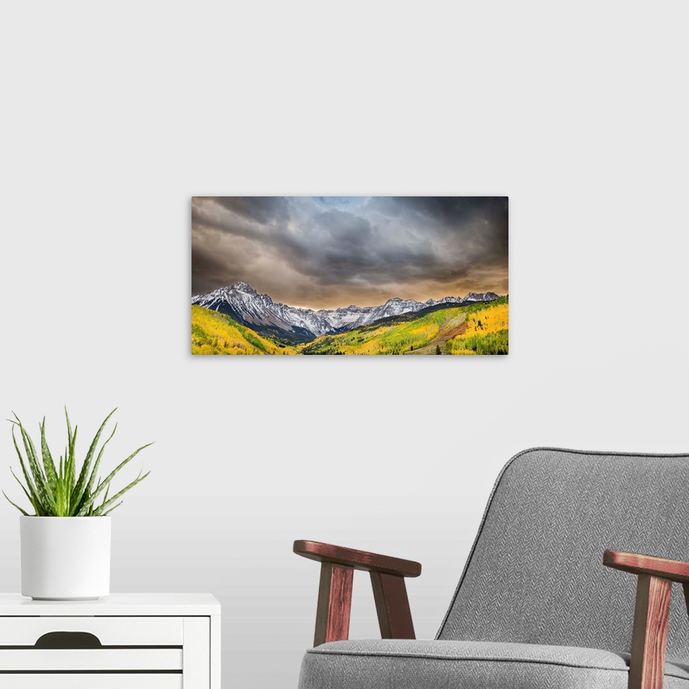 A modern room featuring Suset and Clouds, Sneffels Range, Mount Sneffels Range, Dallas Divide, CO