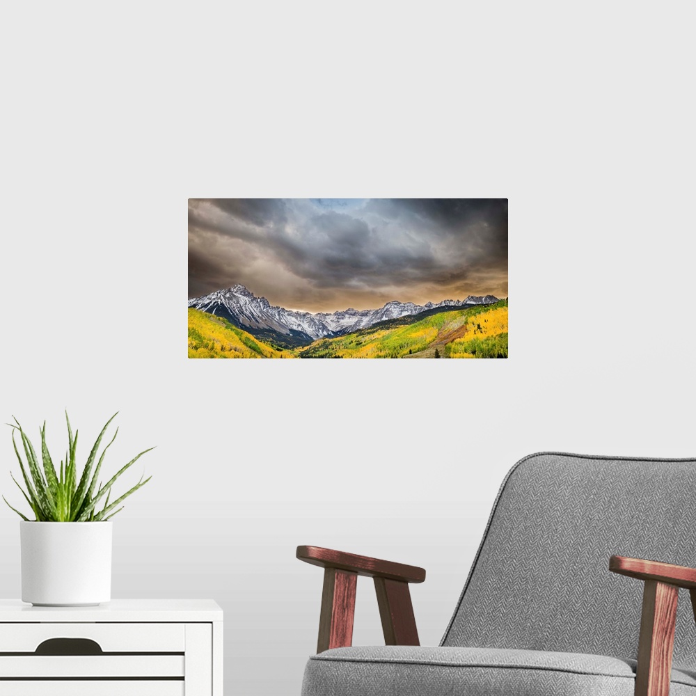 A modern room featuring Suset and Clouds, Sneffels Range, Mount Sneffels Range, Dallas Divide, CO