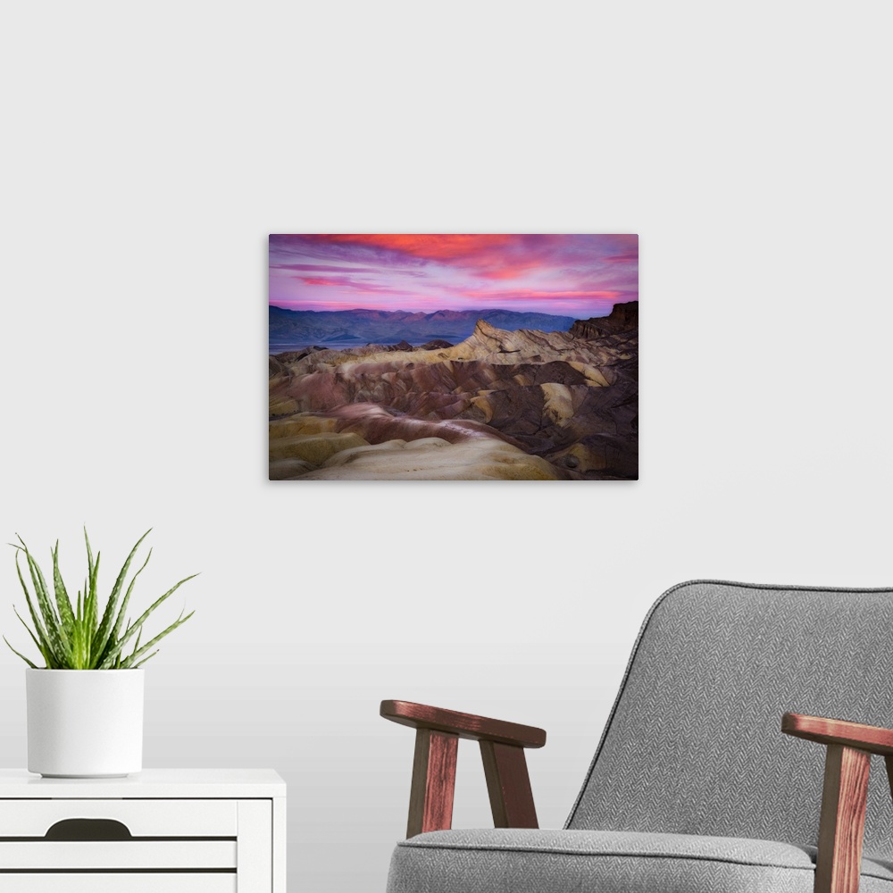 A modern room featuring Zabriskie Point At Sunrise, Death Valley