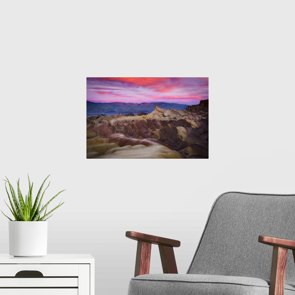 A modern room featuring Zabriskie Point At Sunrise, Death Valley