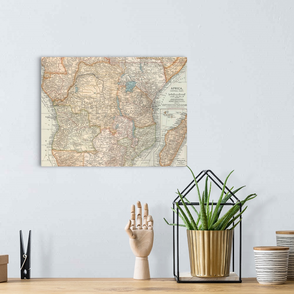 A bohemian room featuring Africa, Central Part - Vintage Map