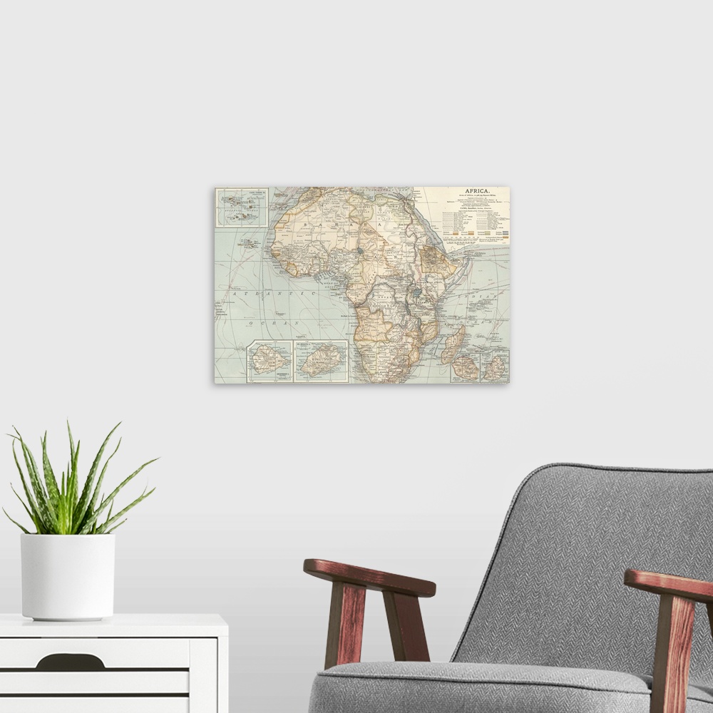 A modern room featuring Africa - Vintage Map