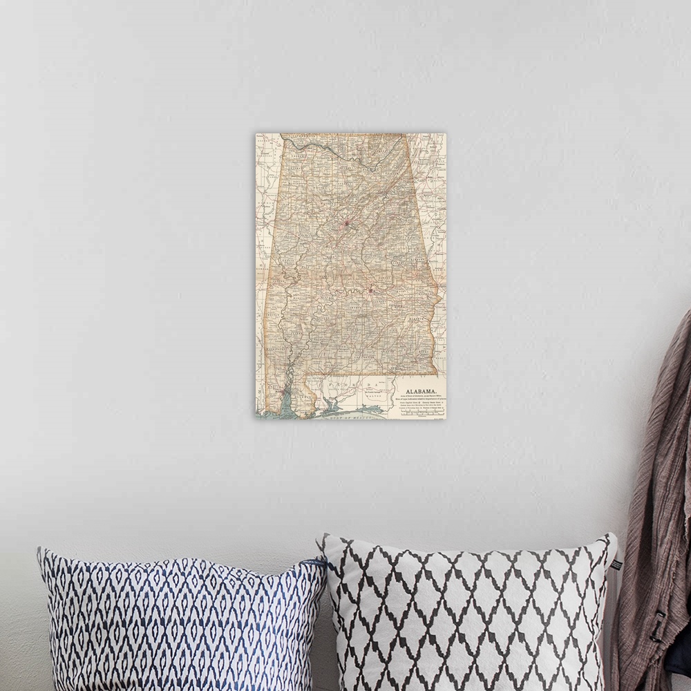 A bohemian room featuring Alabama - Vintage Map