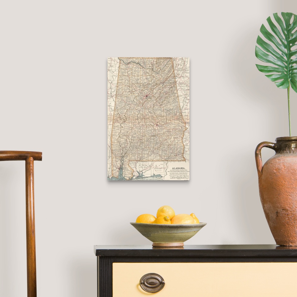 A traditional room featuring Alabama - Vintage Map