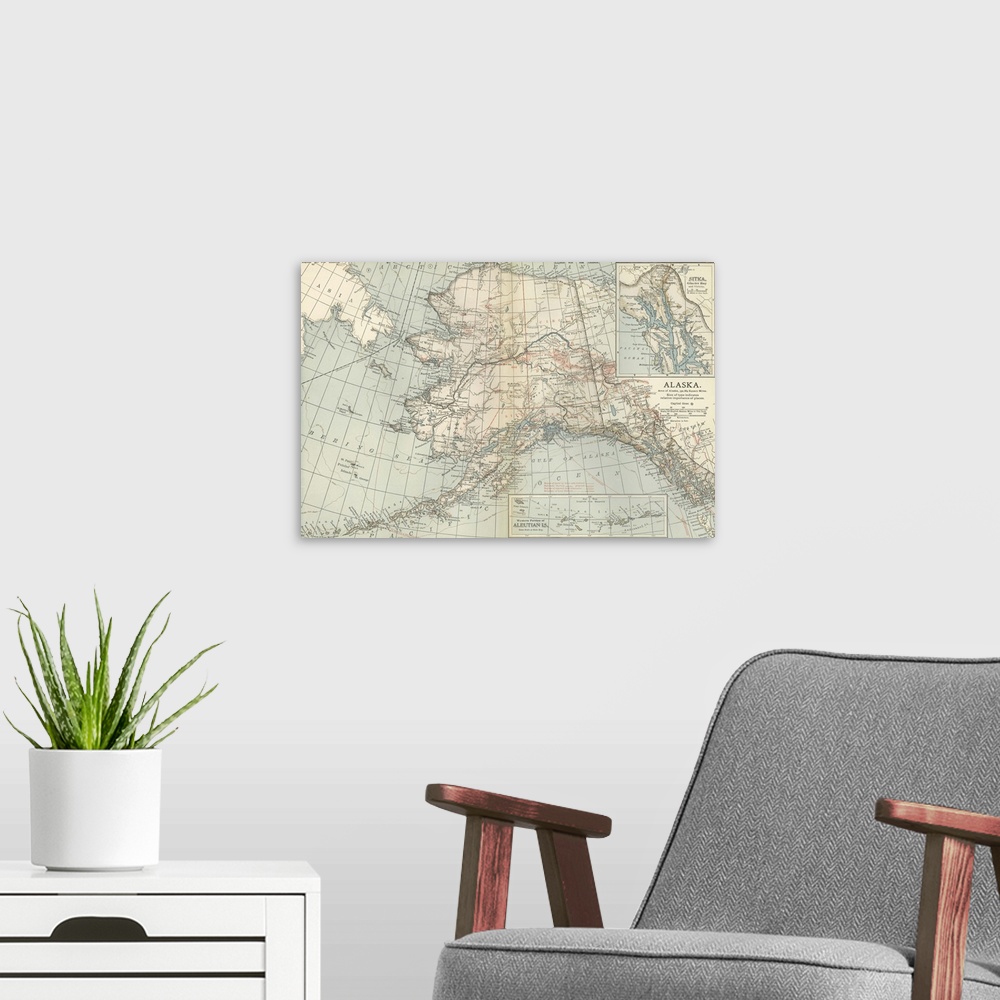 A modern room featuring Alaska - Vintage Map