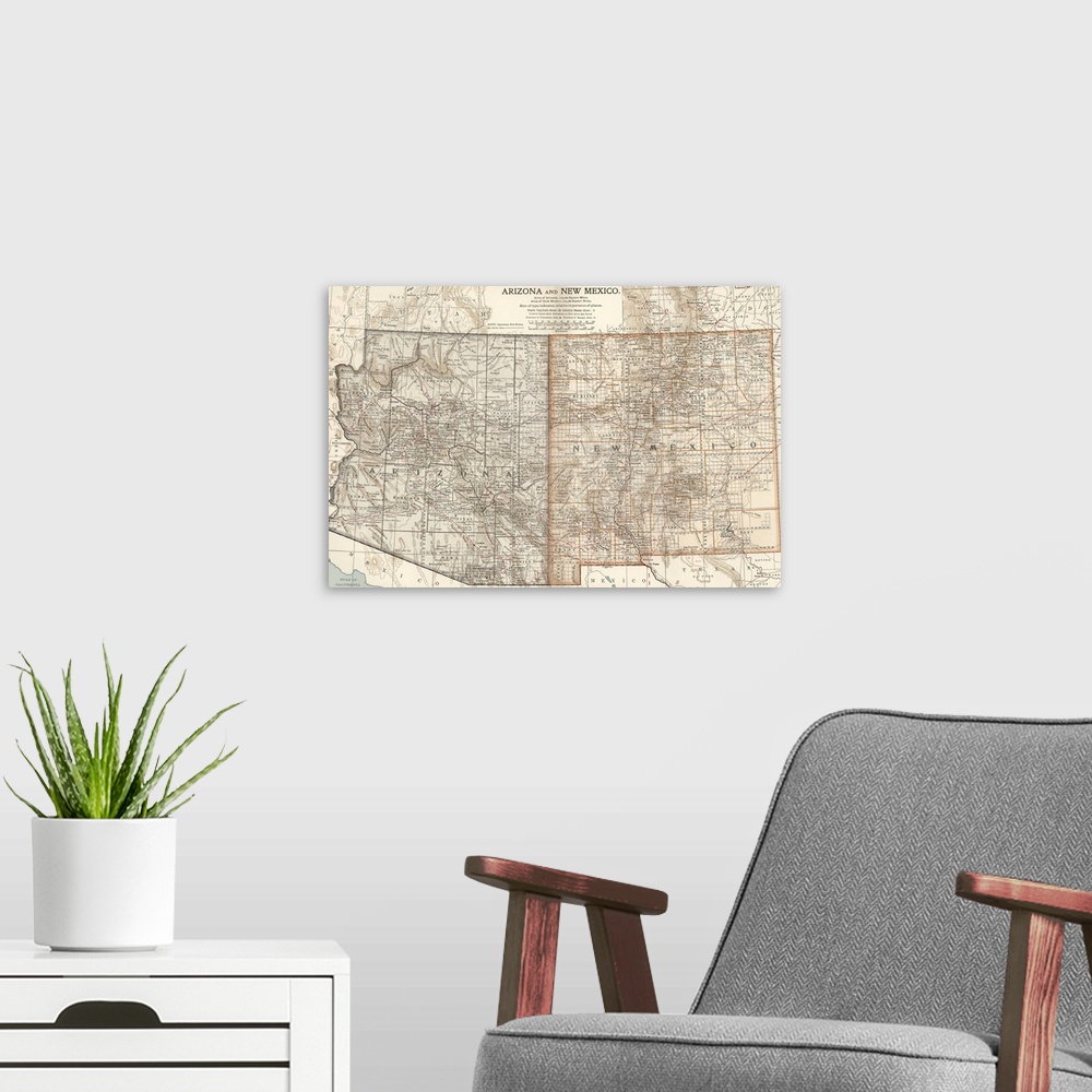 A modern room featuring Arizona and New Mexico - Vintage Map