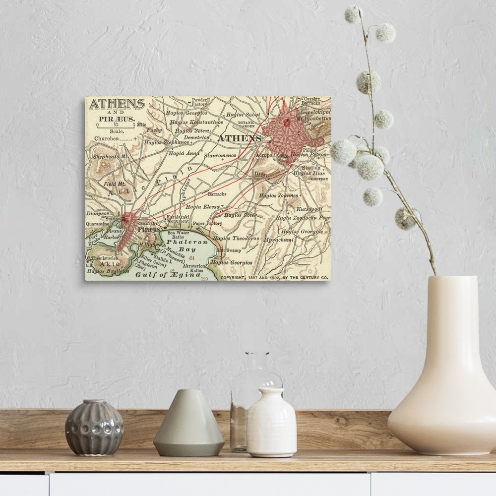A farmhouse room featuring Athens - Vintage Map
