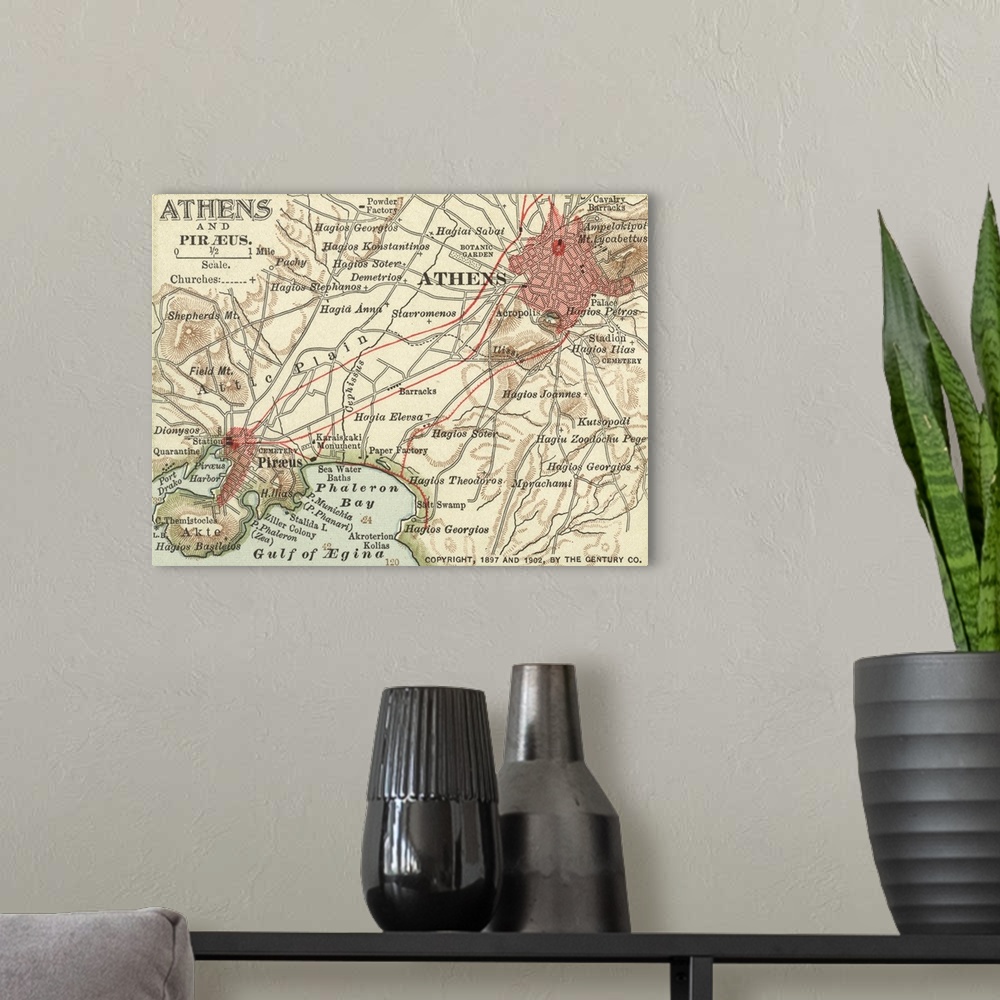 A modern room featuring Athens - Vintage Map