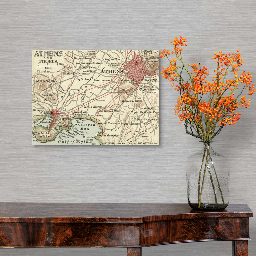 A traditional room featuring Athens - Vintage Map