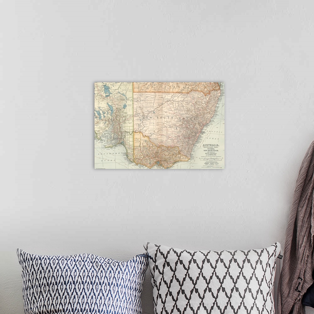A bohemian room featuring Australia, South-East Part - Vintage Map