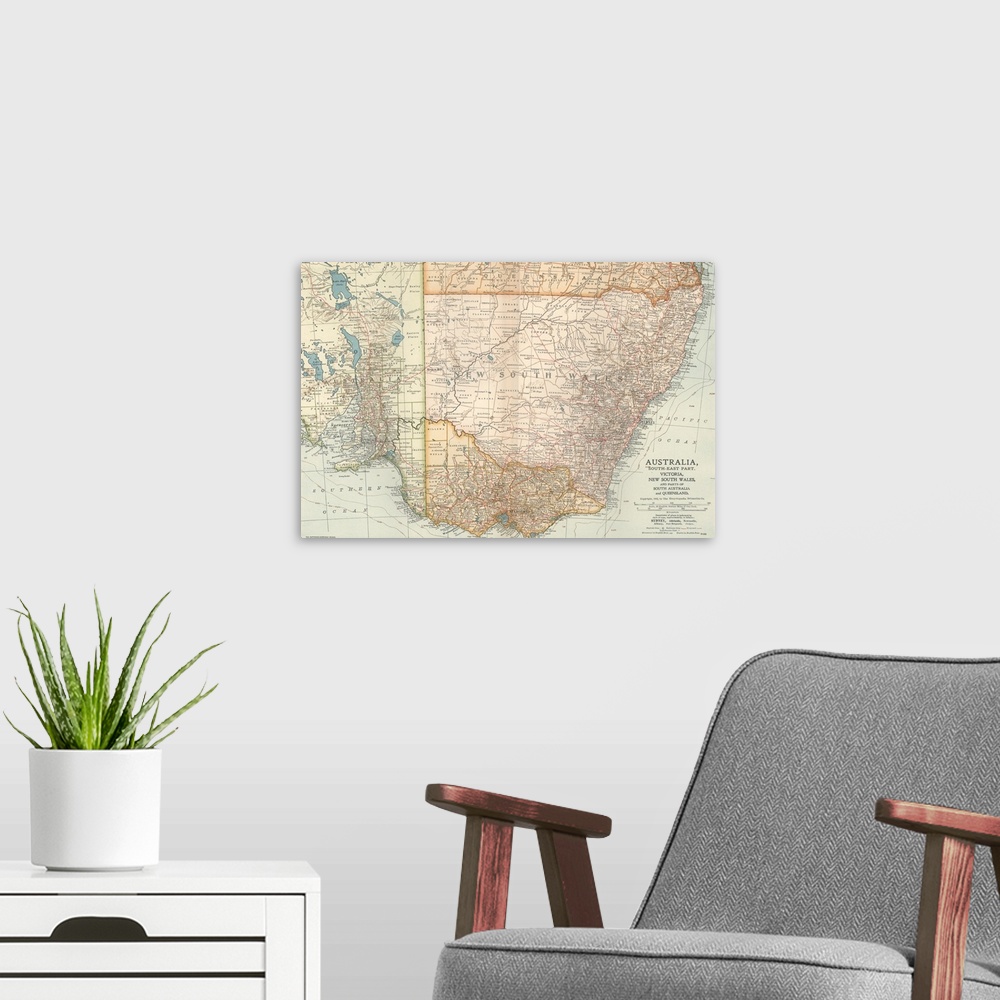 A modern room featuring Australia, South-East Part - Vintage Map
