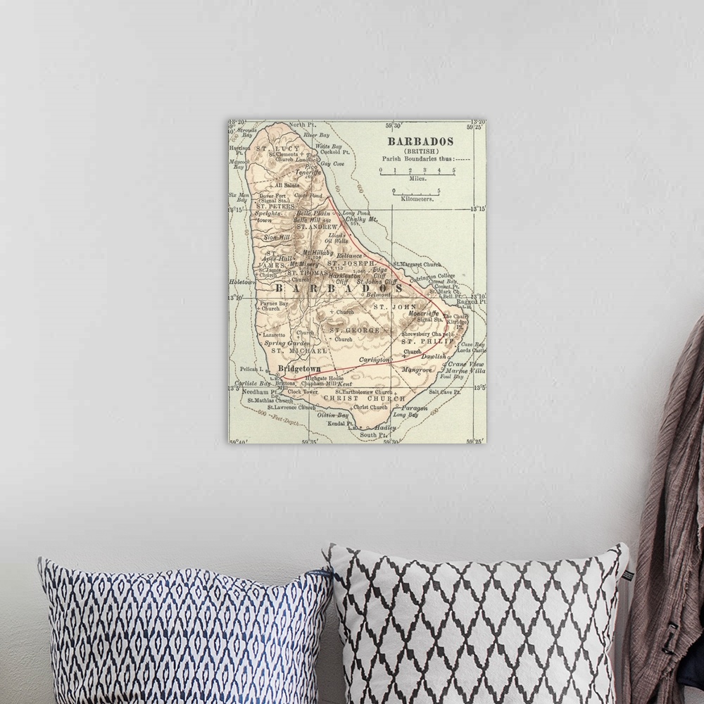 A bohemian room featuring Barbados - Vintage Map