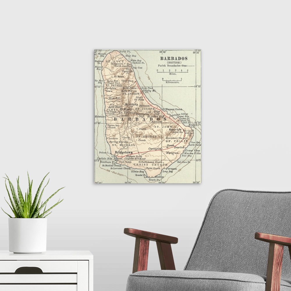 A modern room featuring Barbados - Vintage Map