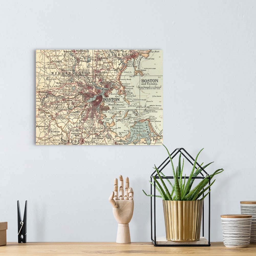 A bohemian room featuring Boston - Vintage Map