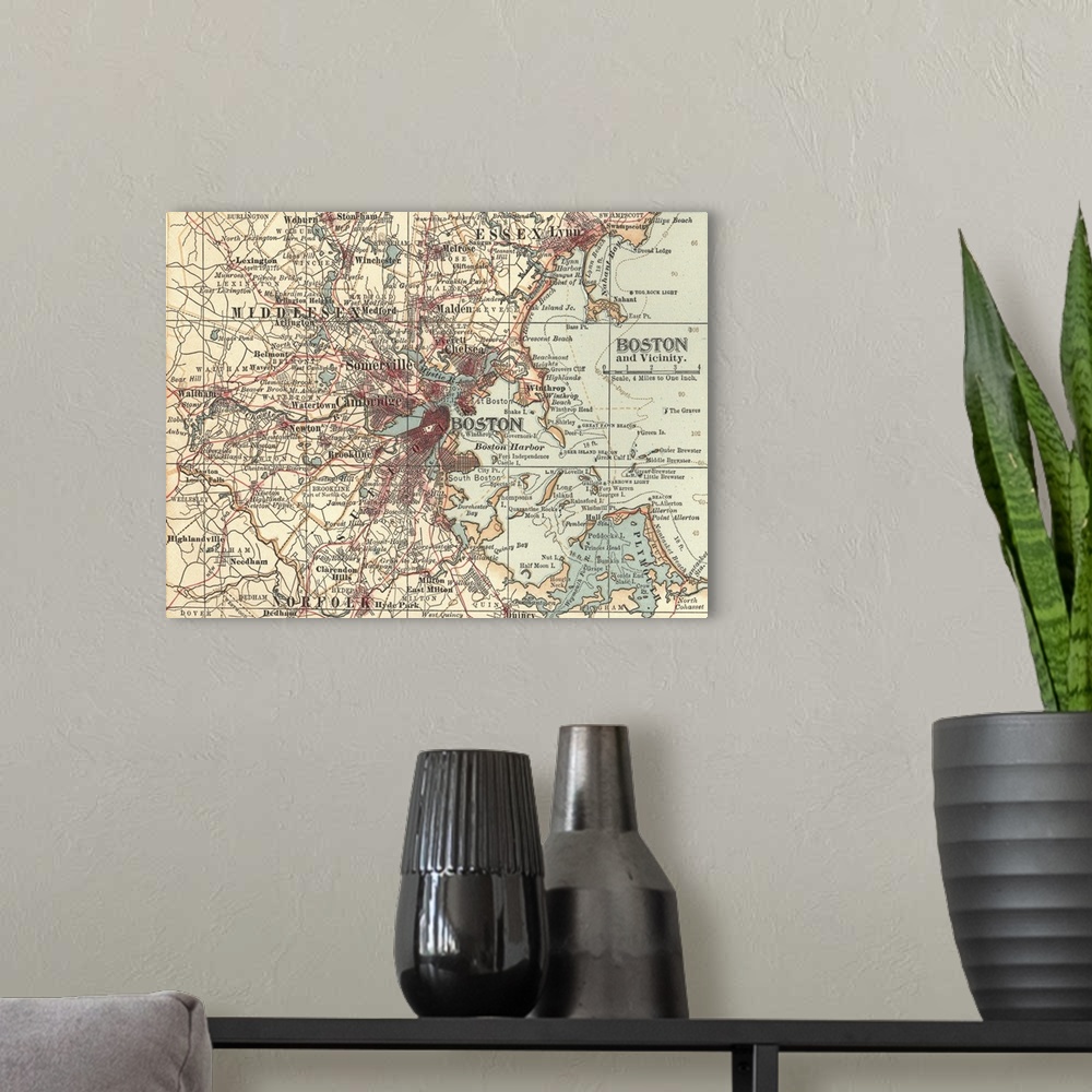 A modern room featuring Boston - Vintage Map