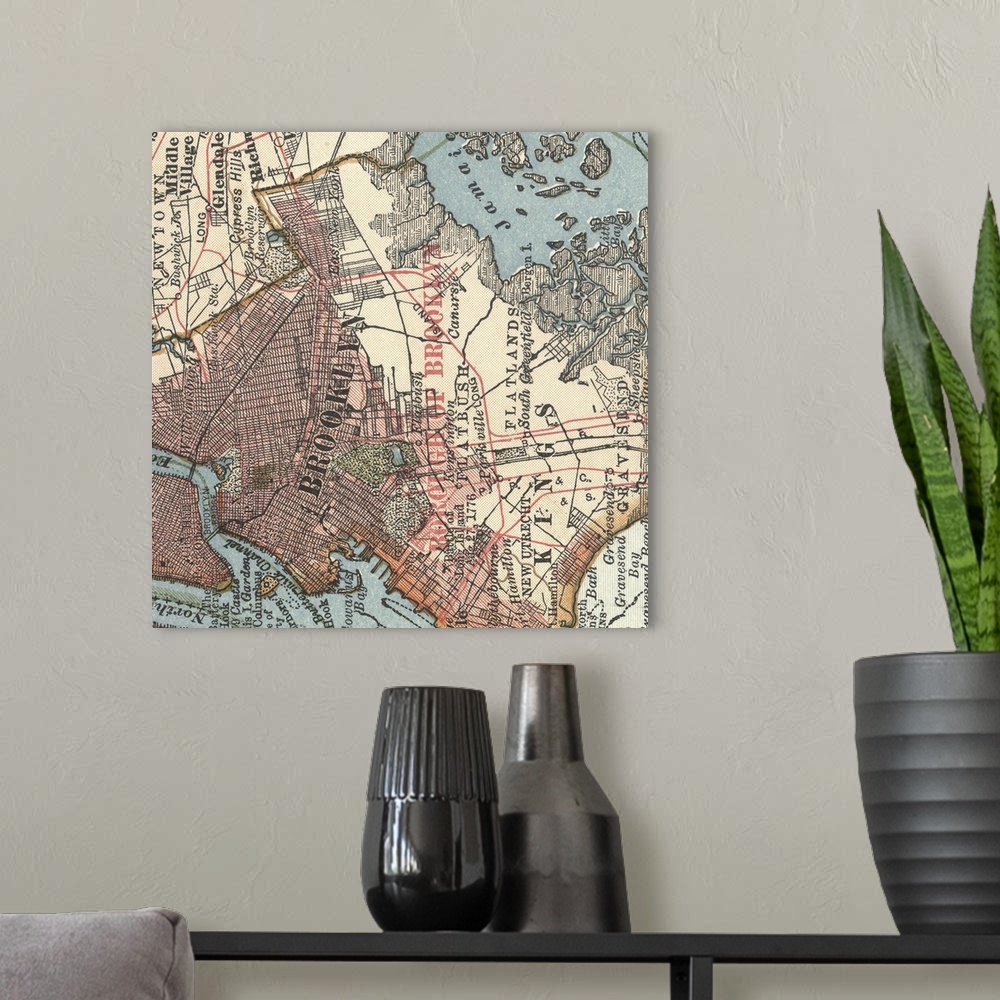 A modern room featuring Brooklyn - Vintage Map