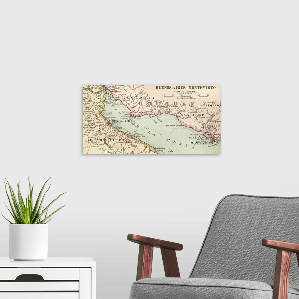 A modern room featuring Buenos Aires, Montevideo, and Vicinity - Vintage Map