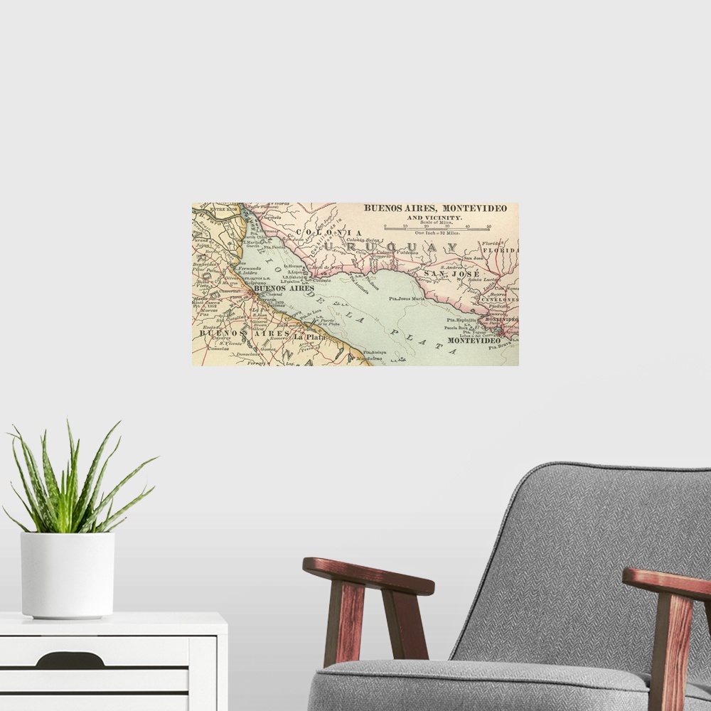 A modern room featuring Buenos Aires, Montevideo, and Vicinity - Vintage Map