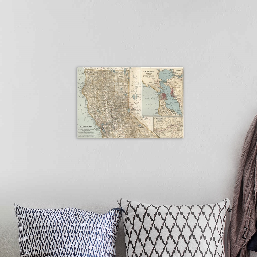 A bohemian room featuring California, Northern Part - Vintage Map
