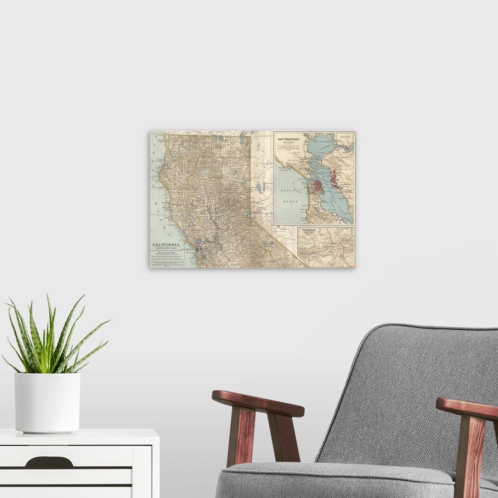 A modern room featuring California, Northern Part - Vintage Map